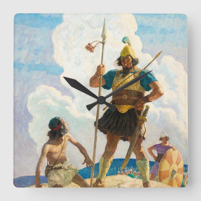 David och Goliath, 1940 av Newell Convers Wyeth Fyrkantig Klocka (Framsida)
