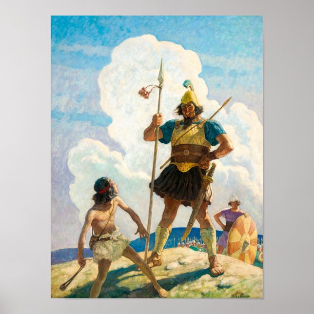 David och Goliath, 1940 av Newell Convers Wyeth Poster (Framsidan)