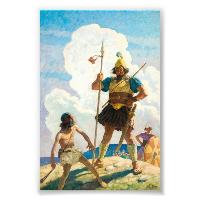 David och Goliath av Newell Convers Wyeth Fototryck (Framsidan)