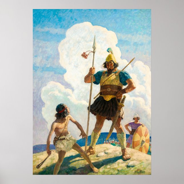David och Goliath av Newell Convers Wyeth Poster (Framsidan)