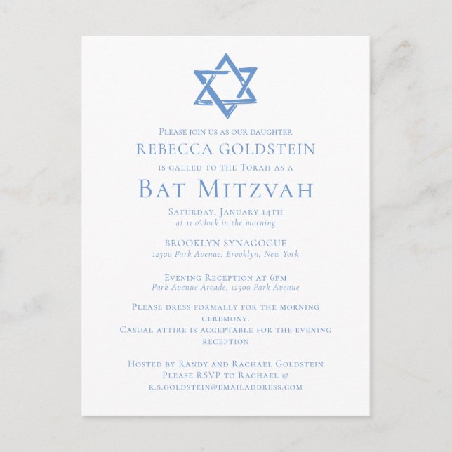 David Party bat mitzvah konstblåstjärna Vykort (Framsida)