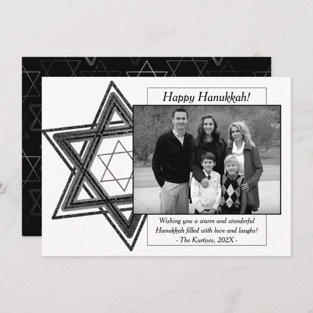 David Photo Modern Hanukkah Black White Star Julkort (Fram/baksida)