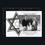 David Photo Modern Hanukkah Black White Star Julkort<br><div class="desc">Minimal klassisk svart Pub/Bat mitzvah och Hanukkah moderna stjärnan av David mot en solid bakgrund skapar en elegant,  sofistikerad design. Om du vill ha mer information om färg eller matchande produkter kan du gå till JustFharryn @ Zazzle.com eller kontakta designern,  c/o Fharryn@yahoo.com Alla höger reserverade. #zazzlemade #christmasdecor</div>