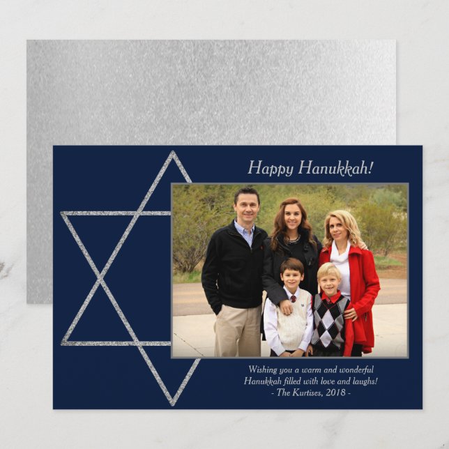 David Photos moderna Hanukkah Silver Blue Star av  Julkort (Fram/baksida)