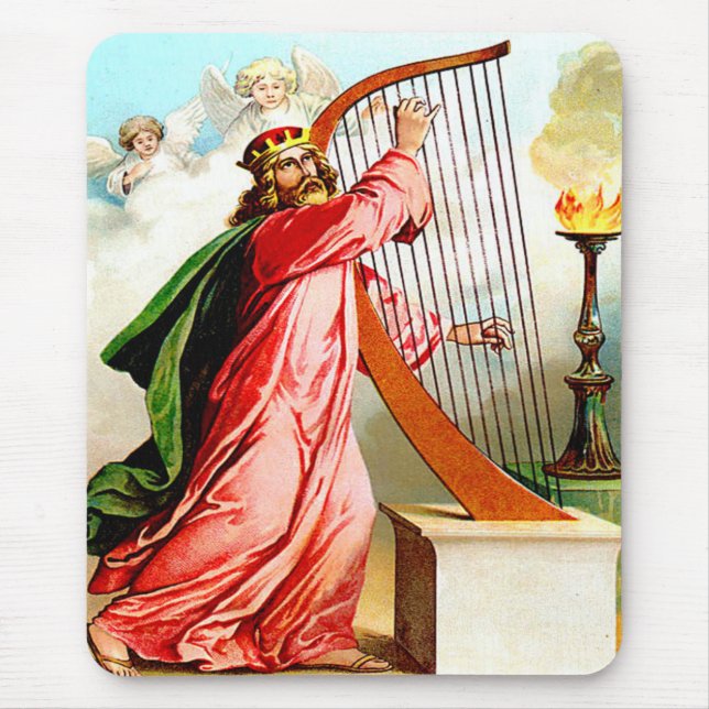 David praising gud on harp mousepad musmatta (Framsidan)