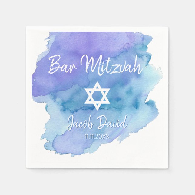 David Pub Mitzvah, Blue Watercolor Star Pappersservett (Framsidan)