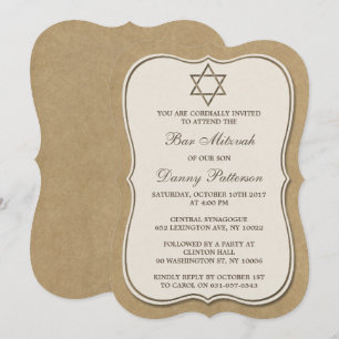 David Pub Mitzvah, jude stjärnan från Rustic Kraft Inbjudningar