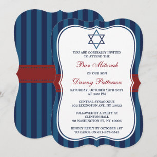 David Pub Mitzvah, röd, vit och blå judisk stjärna Inbjudningar