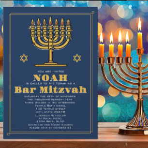 David Pub Mitzvah, stjärnan Guld och blått Inbjudningar