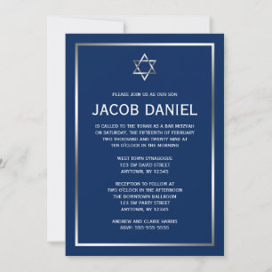 David Pub Mitzvah, stjärnan Silver och blått Inbjudningar