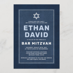 David pub mitzvahs moderna blå vita stjärna inbjudningar