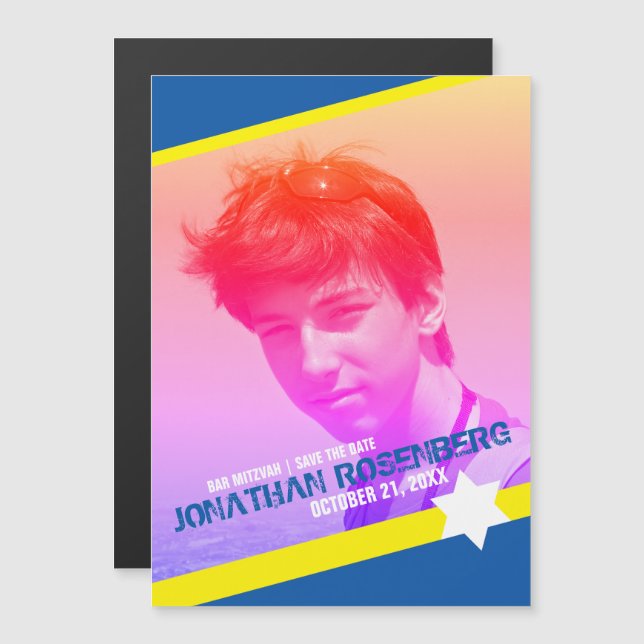 David Pub Mitzvahs moderna stjärna Spara datumet Magnetisk Inbjudningskort (Fram/baksida)