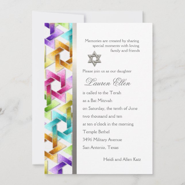 David Rainbow Damask bat mitzvah Star Inbjudningar (Baksida)
