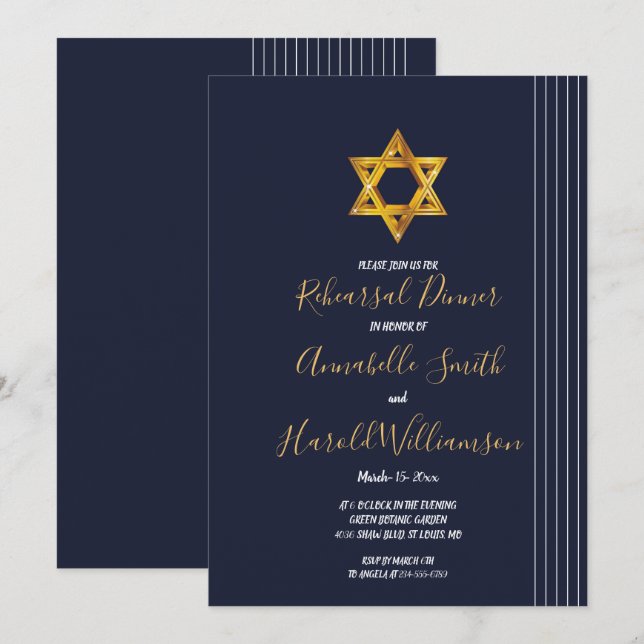 David Rehearsal Dinner och Golden Star Inbjudningar (Fram/baksida)