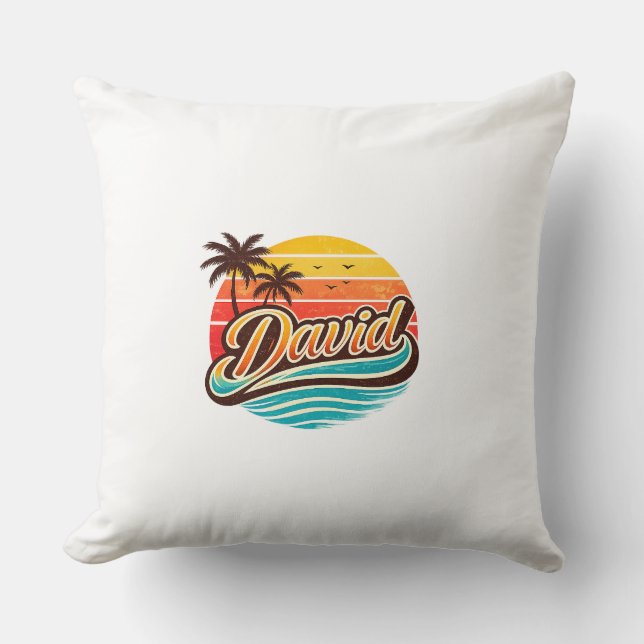 David Retro Solnedgång Tropisk Namndesign Kudde (Framsida)