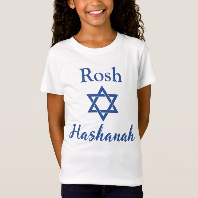 David Rosh Hashanah, blå och vit stjärna T Shirt (Framsida)