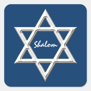 David-Shalom/White-stjärna på blå bakgrund Fyrkantigt Klistermärke