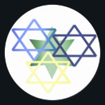 David Stickers färgstarka stjärna Runt Klistermärke<br><div class="desc">Snyggt Hanukkah-kuvertsälsmärke,  med underbar tittar grafik av blått,  gult,  grönt David-stjärnor överlappar varandra. Underbar som kuvertförseglingar för dina Hanukkah-kort eller festinbjudningar,  eller party favors för barnen.</div>