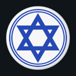David stjärna magnet<br><div class="desc">Rund magnet med en bild av royalets blå stjärna av David och royalets blå dubbla gräns på vitt. Se hela Hanukkah Magnet-samlingen under HOME-kategorin i avsnittet HELGDAGAR.</div>