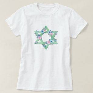 David stjärna på ljust grönt med pastellblommor t shirt