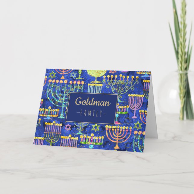 David-stjärnan av David Modern Hanukkah Blue Guld  Helgkort (Framsida)