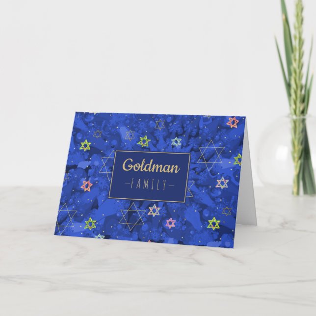 David-stjärnan av David Modern Hanukkah Blue Guld  Helgkort (Framsida)