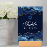 David-stjärnan för bat mitzvah Party-flottan, blå  Bordsnummer<br><div class="desc">Elegantens marinblått och guld agate dekorerar dessa moderna Bat mitzvah bordsnummer i party. Ditt bordsnummer är skrivet i ett vackert högtidligt skript under David stjärna. Coolans mottagningsorder för en chic,  snyggt judisk familj.</div>
