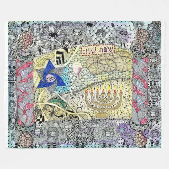 David-stjärnan, Shabbat Shalom Blanket Fleecefilt (Framsidan (Horisontell))
