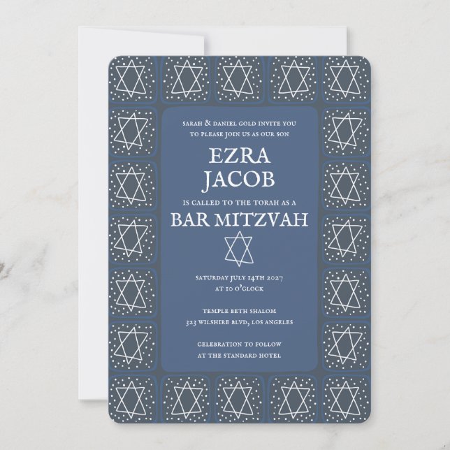 David Tiles Anpassningsbar Pub Mitzvah B'nai Fladd Inbjudningar (Framsida)