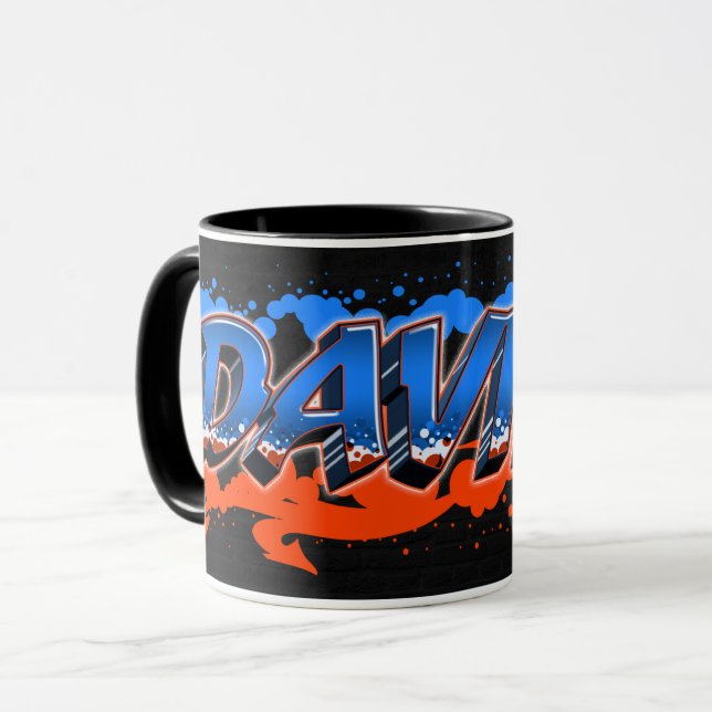 Davide Vorname Name Graffiti blue orange Tasse Mugg (Framsida vänster)