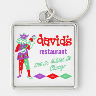 David's Restaurant, Bridgeport Chicago, IL Fyrkantig Silverfärgad Nyckelring