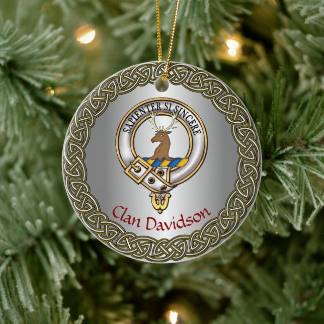 Davidson Clan Badge/Tartan Thistle Personalized Julgransprydnad Keramik (Träd)