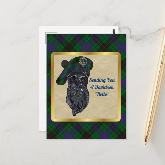 Davidson Klan Badge & Tartan Postcard Vykort (Fram/Back In Situ)