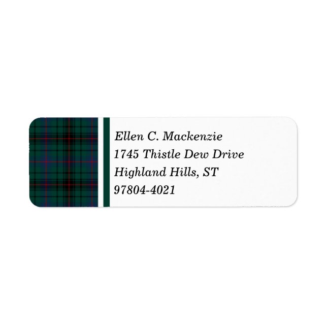 Davidson Klan Mörk grönt Scottish Tartan Returadress Etikett (Framsidan)