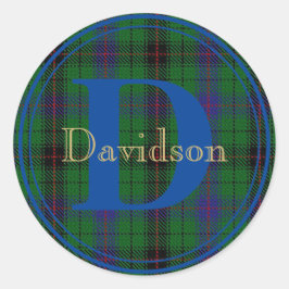 Davidson Tartan Blue Monogram Namn Seal Sticker Runt Klistermärke