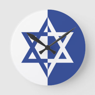DavidsstjärnapubMitzvah blått, vit Rund Klocka