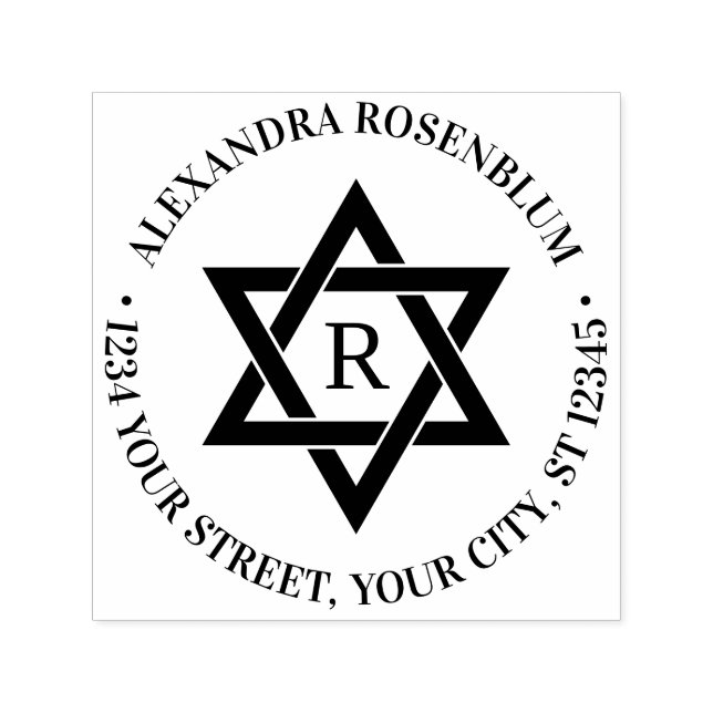 Davidstjärna #3 Rund Namn Initial Returadress Självfärgande Stämpel (Design)