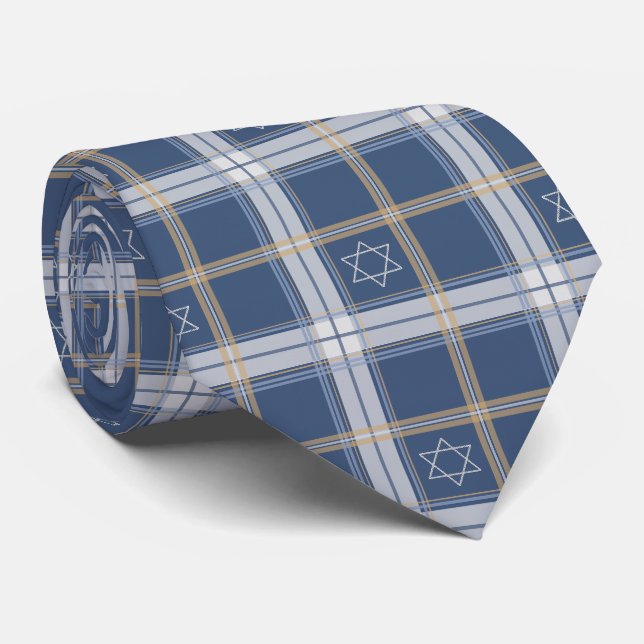 Davidstjärna Blå Tartan Slips (Rullad)