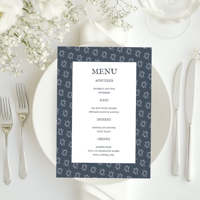 Davidstjärna B'nai Bat Bar Mitzvah Judisk Bröllop Meny (Star of David B'nai Bat Bar Mitzvah Jewish Wedding Menu
)