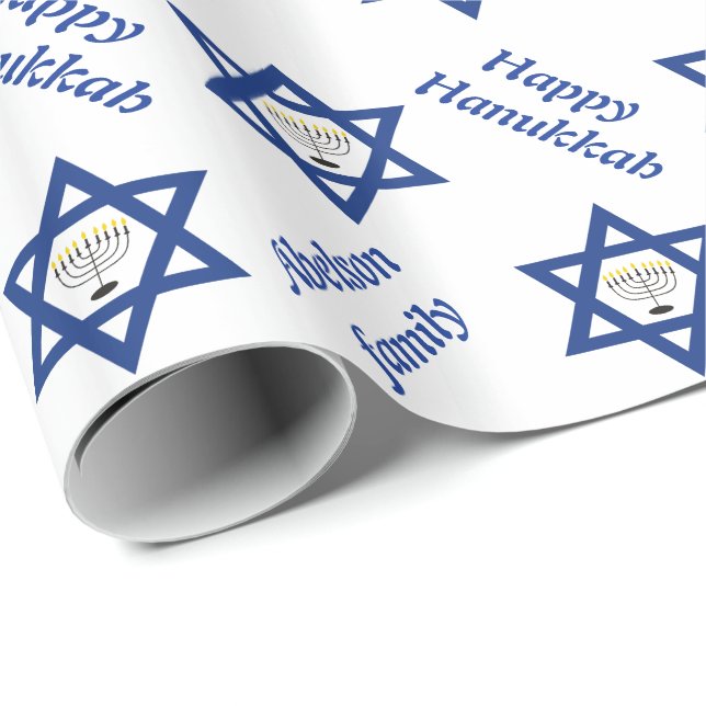 Davidstjärna & chanukia Hanukkah-helg blå Presentpapper (Rullad Hörn)