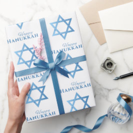 Davidstjärna Glad Hanukkah Sömlöst Mönster Presentpapper