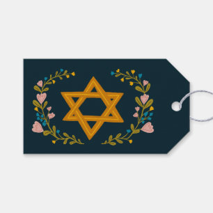 Davidstjärna Handritad Blommig Hanukkah Anpassad Presentetikett