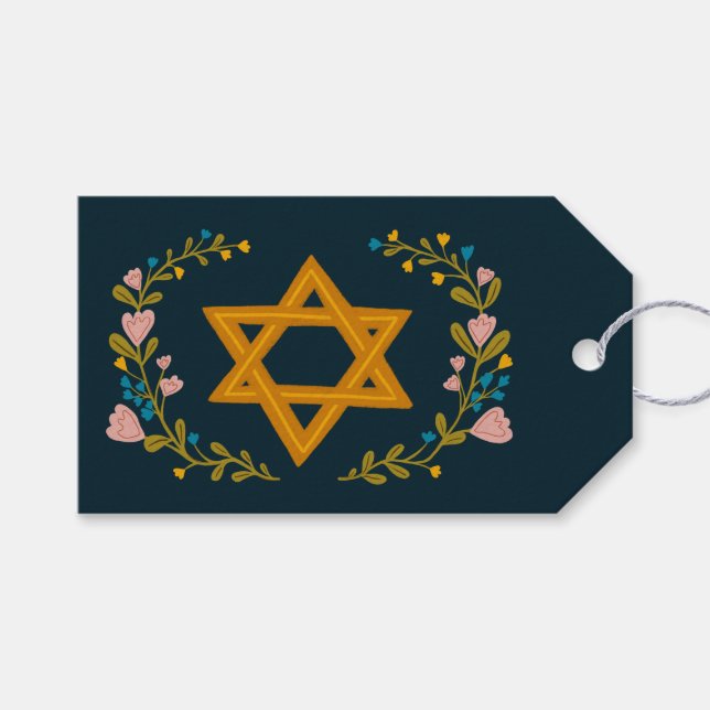Davidstjärna Handritad Blommig Hanukkah Anpassad  Presentetikett (Framsidan (Horisontell))
