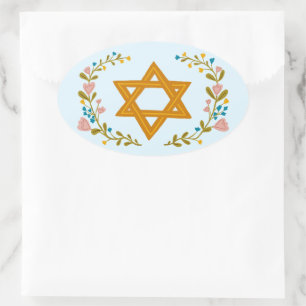 Davidstjärna Handritad Blommig Judisk Anpassad Ovalt Klistermärke