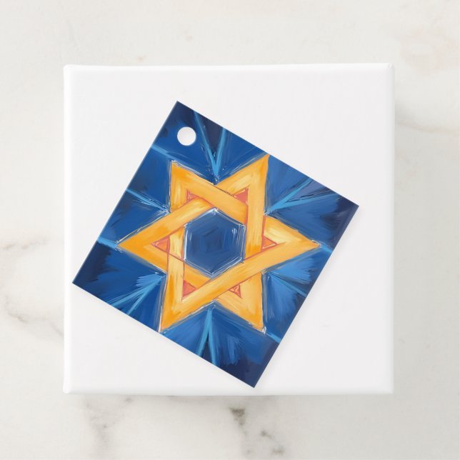 Davidstjärna Hanukkah Blå Akvarell Gåvor Etiketter (På plats)