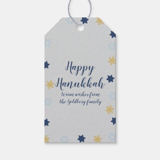 Davidstjärna | Söt blå och gul Hanukkah Presentetikett (Framsidan)