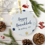 Davidstjärna | Söt Hanukkah Blå och Guld Julgransprydnad Keramik<br><div class="desc">Söt Hanukkah Blå Davidstjärna mönster design.</div>