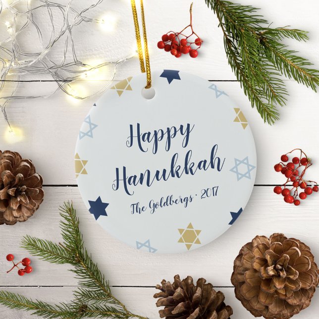 Davidstjärna | Söt Hanukkah Blå och Guld Julgransprydnad Keramik (Skapare uppladdad)