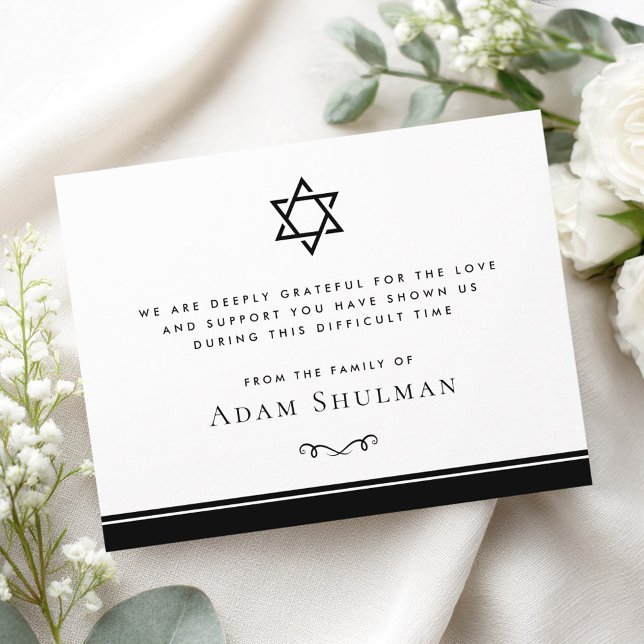 Davidstjärna svart kant sorgsympati tack kort (Star of David black border funeral sympathy Thank You Card)