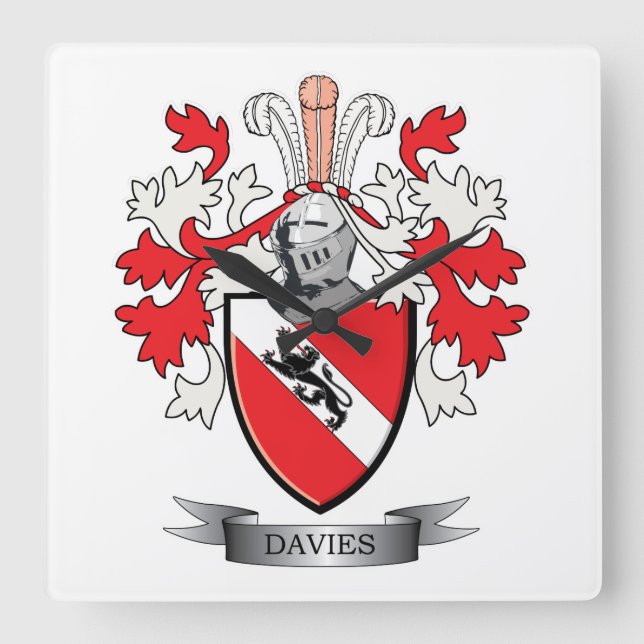 Davies Family Crest Jackar om Arm Fyrkantig Klocka (Framsida)